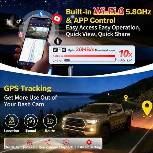 كاميرا داش أمامية 4K مناسبة لسيارة Toyota Tacoma 2024 2025 2026 الجيل الرابع TRD SR SR5 Sport Pre-Runner Off Road Limited & Tacoma Hybrid، فيديو 2160P HDR، كاميرا مظهر OEM، تطبيق WiFi 5.8G، GPS، التوصيل والتشغيل، مستشعر G in Kuwait