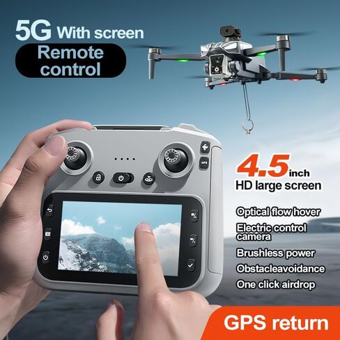 طائرات بدون طيار K18MAX GPS مع كاميرا للبالغين 4K، وحدة تحكم عن بعد LCD 4.5 بوصة، تجنب العوائق 360 درجة، العودة إلى المنزل بتوجيه GPS، نقل 5G Wi-Fi، محركات بدون فرش، إقلاع بلمسة واحدة، 40 دقيقة من وقت الطيران - هدية ولعبة مثالية للمبتدئين. in Kuwait