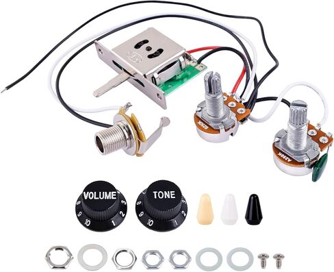 Banworks Electric Guitar Wiring Harness Kit 1 Tone 1 Volume Prewired 5-Way Blade Switch 500K 1A1B Mini Pots with 6.35mm Output Jack for Modern Style Fender/Squier Stratocaster Strat ST JT/DLZC-03 in Saudi Arabia