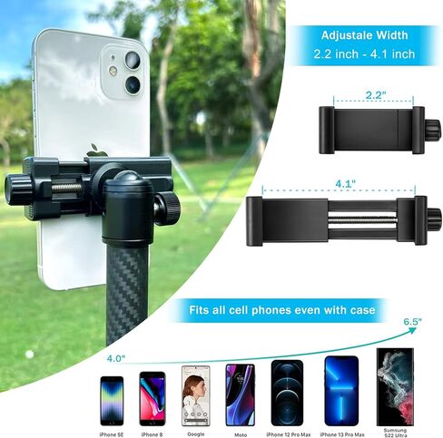 مسجل أرجوحة الجولف مونوبود من ألياف الكربون - خفيف الوزن للغاية مع حامل مغناطيسي MagSafe - ارتفاع قابل للتعديل 32-55 بوصة - ارتفاع أرضي - مساعد تدريب لهاتف iPhone Android in Kuwait