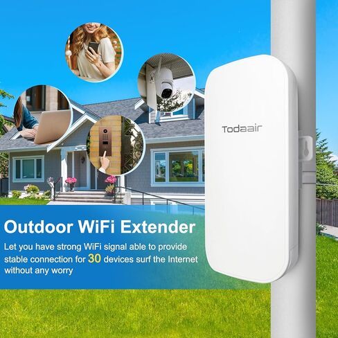 Outdoor WiFi Extender | 1200Mbps Dual Band WiFi Booster and Signal Amplifier | IP65 Waterproof | Transmission Range Up to 300 feet | Auto Fix | No App1 Ethernet | Supports 30 Devices in Kuwait