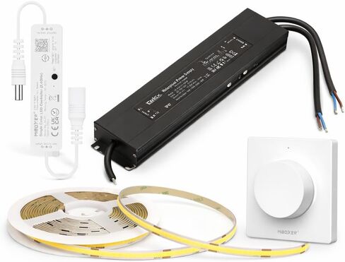 طقم التحكم عن بعد MLR1 Mini Single Color LED Controller & K1 White Rotating Panel Remote Bundle (24V 400W IP67 LED Driver + 24V COB LED Strip 480LED/m CRI90 6500K White) in Kuwait