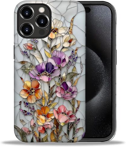 حافظة CARLOCA لهاتف iPhone 16 Pro Max، تصميم زهور الفسيفساء النباتية العتيقة - حماية مزدوجة هجينة ناعمة من البولي يوريثان الحراري + البولي كربونات الصلب، غطاء مقاوم للصدمات مضاد للخدش للرجال والنساء والفتيات، حافظة هاتف أنيقة in Kuwait