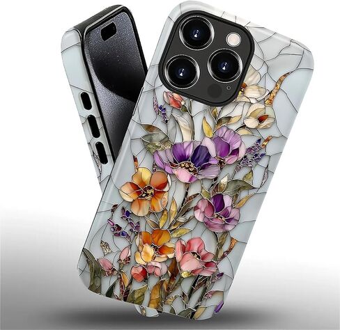 حافظة CARLOCA لهاتف iPhone 16 Pro Max، تصميم زهور الفسيفساء النباتية العتيقة - حماية مزدوجة هجينة ناعمة من البولي يوريثان الحراري + البولي كربونات الصلب، غطاء مقاوم للصدمات مضاد للخدش للرجال والنساء والفتيات، حافظة هاتف أنيقة in Kuwait