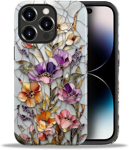 حافظة CARLOCA لهاتف iPhone 16 Pro Max، تصميم زهور الفسيفساء النباتية العتيقة - حماية مزدوجة هجينة ناعمة من البولي يوريثان الحراري + البولي كربونات الصلب، غطاء مقاوم للصدمات مضاد للخدش للرجال والنساء والفتيات، حافظة هاتف أنيقة in Kuwait