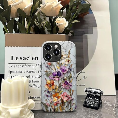 حافظة CARLOCA لهاتف iPhone 16 Pro Max، تصميم زهور الفسيفساء النباتية العتيقة - حماية مزدوجة هجينة ناعمة من البولي يوريثان الحراري + البولي كربونات الصلب، غطاء مقاوم للصدمات مضاد للخدش للرجال والنساء والفتيات، حافظة هاتف أنيقة in Kuwait