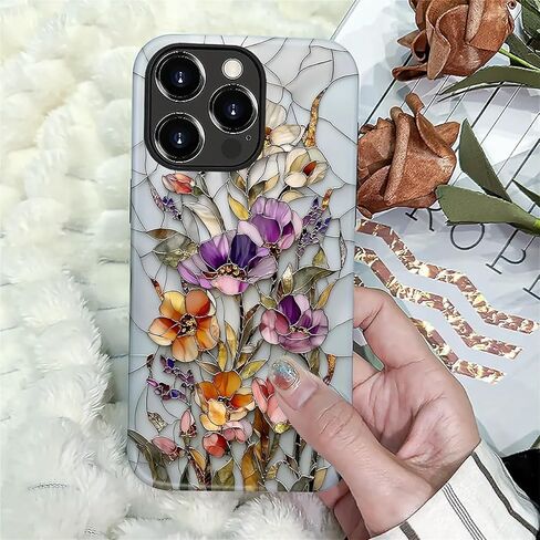 حافظة CARLOCA لهاتف iPhone 16 Pro Max، تصميم زهور الفسيفساء النباتية العتيقة - حماية مزدوجة هجينة ناعمة من البولي يوريثان الحراري + البولي كربونات الصلب، غطاء مقاوم للصدمات مضاد للخدش للرجال والنساء والفتيات، حافظة هاتف أنيقة in Kuwait