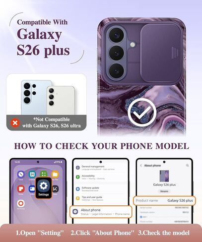 GVIEWIN for Samsung Galaxy S26 Plus Case, [Slide Camera Cover & Built-in Screen Protector] [Military-Grade Shockproof] Marble Rugged Full Body Protection Phone Case for S26+ Plus 6.7",Quicksand/Purple in Saudi Arabia
