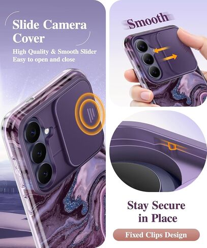 GVIEWIN for Samsung Galaxy S26 Plus Case, [Slide Camera Cover & Built-in Screen Protector] [Military-Grade Shockproof] Marble Rugged Full Body Protection Phone Case for S26+ Plus 6.7",Quicksand/Purple in Saudi Arabia