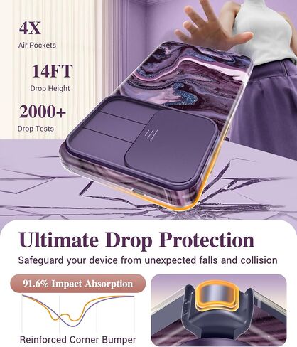 GVIEWIN for Samsung Galaxy S26 Plus Case, [Slide Camera Cover & Built-in Screen Protector] [Military-Grade Shockproof] Marble Rugged Full Body Protection Phone Case for S26+ Plus 6.7",Quicksand/Purple in Saudi Arabia
