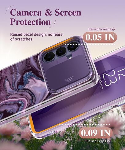 GVIEWIN for Samsung Galaxy S26 Plus Case, [Slide Camera Cover & Built-in Screen Protector] [Military-Grade Shockproof] Marble Rugged Full Body Protection Phone Case for S26+ Plus 6.7",Quicksand/Purple in Saudi Arabia