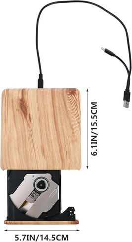 VANZACK Wood Grain USB 3.0 محرك أقراص DVD خارجي مع نوع C، محرك أقراص ضوئي محمول لأجهزة الكمبيوتر المحمول وسطح المكتب، كاتب وقارئ DVD متوافق للنسخ الاحتياطي للبيانات وتشغيل الوسائط in Kuwait