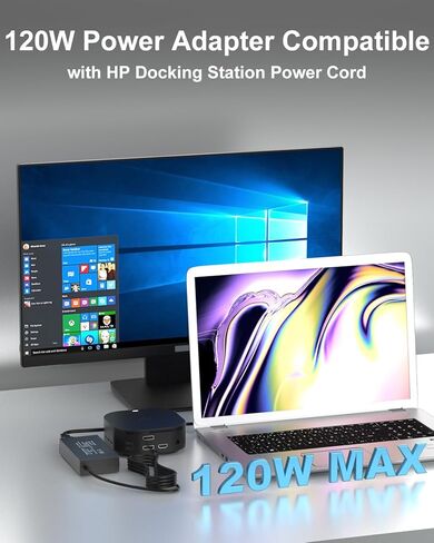 محول طاقة 120 وات متوافق مع قاعدة HP Thunderbolt Dock 120W G5 G2 Elite USB-C G4، متوافق مع محول إمداد سلك الطاقة لمحطة الإرساء HP G5 (4.5 * 3.0 مم) in Kuwait