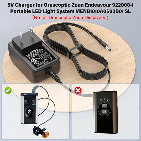 Charger for Orascoptic Zeon Endeavour 922008-1 Portable LED Light System MENB1010A0503B01 SL Power Cord, (Not for Discovery) 5V UL Listed AC/DC in Adapter Power Supply Perfeidy in Kuwait