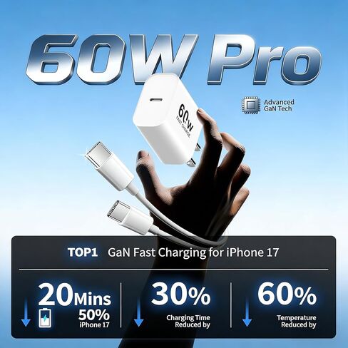 iPhone 17/17 Pro Max Fast Charger,2Pack 60W Super Fast Charging USB C Wall Charger Block Dynamic Power Adapter with 6FT USB C to C Cable Cord for iPhone 17/17 Pro/17 Pro Max/Air/16/16 Pro/15/Plus,iPad in Kuwait
