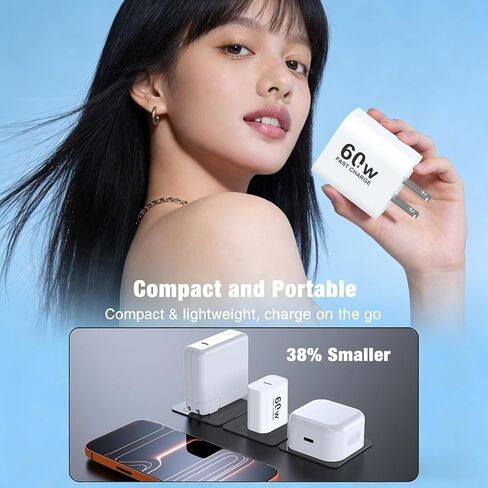 iPhone 17/17 Pro Max Fast Charger,2Pack 60W Super Fast Charging USB C Wall Charger Block Dynamic Power Adapter with 6FT USB C to C Cable Cord for iPhone 17/17 Pro/17 Pro Max/Air/16/16 Pro/15/Plus,iPad in Kuwait