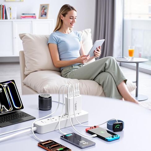 【عبوة من قطعتين】 كتلة شاحن USB C، شحن سريع 65 وات من النوع C 45 وات، محول طاقة قابس شاحن 6 منافذ، 3USBC+3USBA كتلة شحن حائطية متعددة المنافذ، متوافقة مع iPhone 17/16/15/14/13/iPad/Galaxy S25/S24/S23 in Kuwait