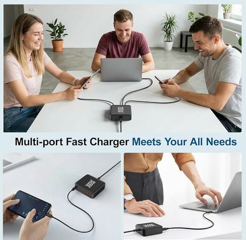 محطة شاحن USB، كتلة شاحن USB C بـ 10 منافذ مع كابلات بطول 6 أقدام/10 أقدام، محور شحن GaN من النوع C بقدرة 300 واط، شاحن iPhone شحن سريع لهاتف iPhone 17 16 15 Pro Max Plus، Galaxy S25 S24 S23، iPad Pro/Air، الكمبيوتر اللوحي in Kuwait