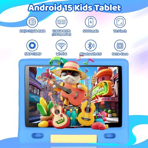 تابلت Gleeso Kids، جهاز لوحي Android 15 للأطفال مقاس 10 بوصات ثماني النواة مع حافظة، وبطاقة TF سعة 128 جيجابايت و1 تيرابايت قابلة للتوسيع، جهاز لوحي للأطفال الصغار، ومراقبة الوالدين، وكاميرا مزدوجة، وواي فاي، وهدية (أزرق) in Kuwait
