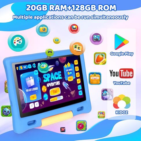 تابلت Gleeso Kids، جهاز لوحي Android 15 للأطفال مقاس 10 بوصات ثماني النواة مع حافظة، وبطاقة TF سعة 128 جيجابايت و1 تيرابايت قابلة للتوسيع، جهاز لوحي للأطفال الصغار، ومراقبة الوالدين، وكاميرا مزدوجة، وواي فاي، وهدية (أزرق) in Kuwait