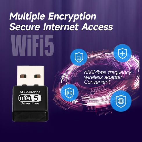 دونجل USB واي فاي لاسلكي 650 ميجابت في الثانية 802.11ac واي فاي 5 ثنائي النطاق 2.4/5 جيجا هرتز محول شبكة دونجل للكمبيوتر المحمول المكتبي يدعم Windows 10/8/7/XP، MAC OS، Linux إلخ in Kuwait