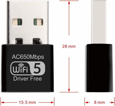 دونجل USB واي فاي لاسلكي 650 ميجابت في الثانية 802.11ac واي فاي 5 ثنائي النطاق 2.4/5 جيجا هرتز محول شبكة دونجل للكمبيوتر المحمول المكتبي يدعم Windows 10/8/7/XP، MAC OS، Linux إلخ in Kuwait