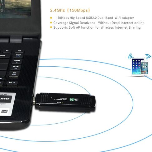 محول USB لاسلكي بسرعة 150 ميجا بت في الثانية وبطاقة شبكة 2.4 جيجا نانو واي فاي لسطح المكتب والكمبيوتر المحمول والكمبيوتر الشخصي in Kuwait