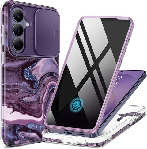 GVIEWIN for Samsung Galaxy S26 Plus Case, [Slide Camera Cover & Built-in Screen Protector] [Military-Grade Shockproof] Marble Rugged Full Body Protection Phone Case for S26+ Plus 6.7",Quicksand/Purple in Saudi Arabia