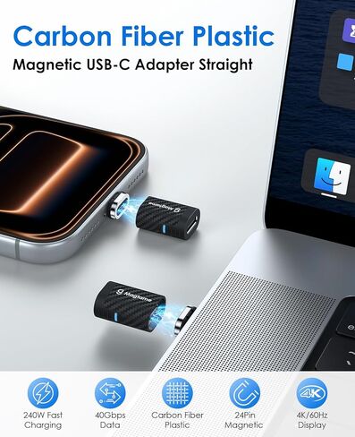 2Pack 24Pin Magnetic USB C Adapter 240W with 4Pack USB C Tips 40Gbps Type C Adapter Extender 90 Degree, 4K Video in Kuwait