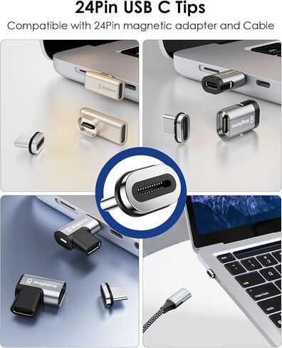 2Pack 24Pin Magnetic USB C Adapter 240W with 4Pack USB C Tips 40Gbps Type C Adapter Extender 90 Degree, 4K Video in Kuwait