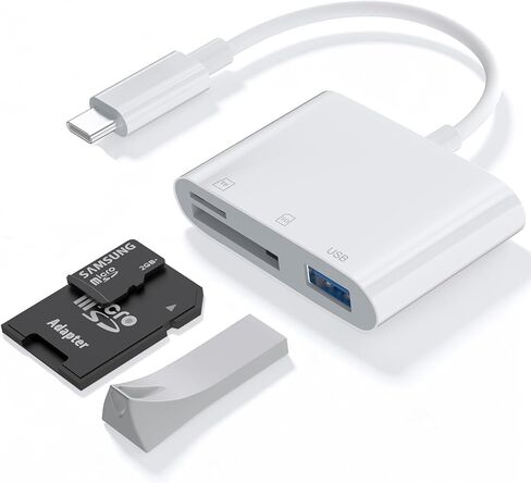 قارئ بطاقة SD لجهاز iPhone USB C، قارئ بطاقة ذاكرة Micro Sd 3 في 1 USB C مع فتحات مزدوجة، محول كاميرا إلى كمبيوتر محمول متوافق مع iPhone من النوع C، كاميرا قارئ بطاقة Usbc Sd، Android، MacBook Pro/Air، كمبيوتر محمول. in Kuwait