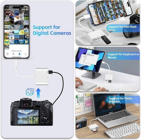 قارئ بطاقة SD لجهاز iPhone USB C، قارئ بطاقة ذاكرة Micro Sd 3 في 1 USB C مع فتحات مزدوجة، محول كاميرا إلى كمبيوتر محمول متوافق مع iPhone من النوع C، كاميرا قارئ بطاقة Usbc Sd، Android، MacBook Pro/Air، كمبيوتر محمول. in Kuwait