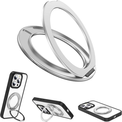 360° Rotation Cell Phone Ring Holder Stand [Built-in Damping - Stress Anxiety Relief] Sticky Metal Magnetic Phone Ring Grip Compatible with iPhone and Most Smart Phones, Black in Saudi Arabia