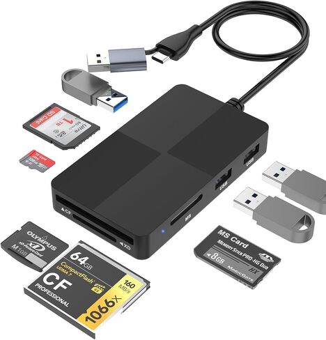 Memory Stick Pro Duo Card Reader, 8-in-1 Memory Card Reader for SD/TF/MS/CF/XD Cards, with 3 USB 2.0 Ports, iPhone/USB-C/USB-A Adapter for Phone, Tablet, Laptop and Computer in Kuwait