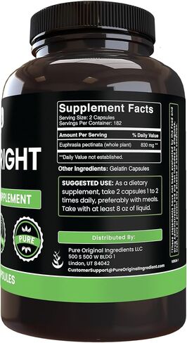PURE ORIGINAL INGREDIENTS Eyebright (365 Capsules) No Magnesium Or Rice Fillers, Always Pure, Lab Verified in Saudi Arabia
