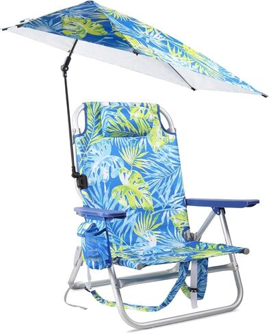 LEMBERI Backpack Beach Chair with Umbrella for Adults,1/2 Pack Folding Heavy Duty Camping Chair with Large Pockets and Cup Holder,Adjustable high Beach Lounge Chairs with Towel Rack (1, Blue) in Kuwait