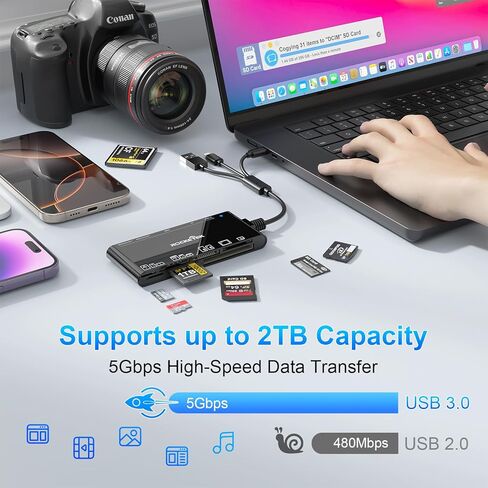 قارئ بطاقات ذاكرة متعدد 7 في 3 - USB C إضاءة USB3.0 قارئ بطاقات متعدد لـ SD TF CF XD MS، محول قارئ بطاقات SD للهاتف/الوسادة/MacBook/Samsung/PC التوصيل والتشغيل للقراءة/الكتابة بسرعة 5 جيجابت في الثانية in Kuwait