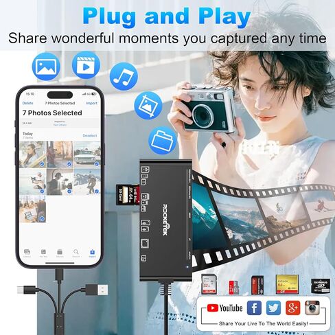 قارئ بطاقات ذاكرة متعدد 7 في 3 - USB C إضاءة USB3.0 قارئ بطاقات متعدد لـ SD TF CF XD MS، محول قارئ بطاقات SD للهاتف/الوسادة/MacBook/Samsung/PC التوصيل والتشغيل للقراءة/الكتابة بسرعة 5 جيجابت في الثانية in Kuwait
