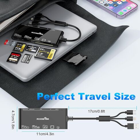 قارئ بطاقات ذاكرة متعدد 7 في 3 - USB C إضاءة USB3.0 قارئ بطاقات متعدد لـ SD TF CF XD MS، محول قارئ بطاقات SD للهاتف/الوسادة/MacBook/Samsung/PC التوصيل والتشغيل للقراءة/الكتابة بسرعة 5 جيجابت في الثانية in Kuwait
