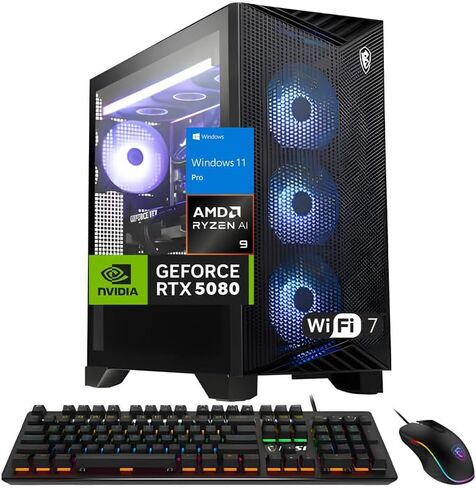 MSI Aegis ZS2 Gaming Desktop PC, AMD Ryzen 9 9900X 12-Core, GeForce RTX 5080 16GB, 64GB DDR5 RAM, 2TB SSD, 360mm Liquid Cooling, 850W 80+ Gold PSU, Wi-Fi 7, Windows 11 Pro,with Keyboard & Mouse in Kuwait