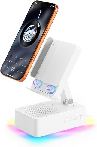 Cell Phone Stand with Instant Wireless Induction Bluetooth Speaker，No Bluetooth Pairing Needed, 1-Second Connection，HD Surround Sound，Colorful LED Ambient Light，Suitable for Home and Outdoor in Kuwait
