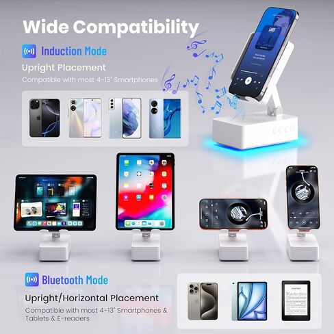 Cell Phone Stand with Instant Wireless Induction Bluetooth Speaker，No Bluetooth Pairing Needed, 1-Second Connection，HD Surround Sound，Colorful LED Ambient Light，Suitable for Home and Outdoor in Kuwait