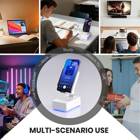 Cell Phone Stand with Instant Wireless Induction Bluetooth Speaker，No Bluetooth Pairing Needed, 1-Second Connection，HD Surround Sound，Colorful LED Ambient Light，Suitable for Home and Outdoor in Kuwait