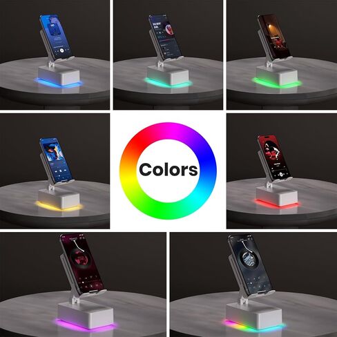 Cell Phone Stand with Instant Wireless Induction Bluetooth Speaker，No Bluetooth Pairing Needed, 1-Second Connection，HD Surround Sound，Colorful LED Ambient Light，Suitable for Home and Outdoor in Kuwait
