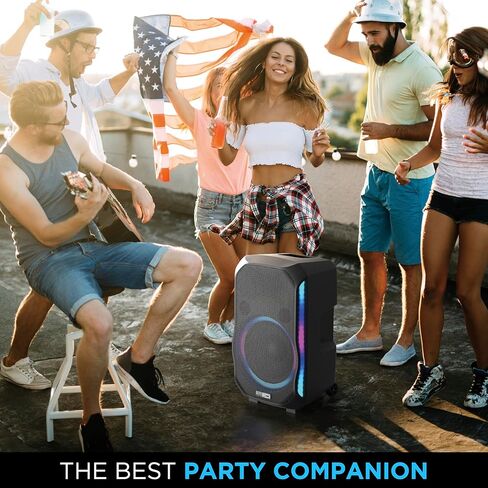 Altec Lansing - مكبر صوت بلوتوث Soundrover 210 مع أضواء، مكبر صوت لاسلكي للحفلات بقدرة 210 واط، مكبرات صوت بلوتوث خارجية مع أوضاع LED متعددة الألوان، بطارية 12 ساعة، مدخلات ميكروفون وجيتار in Kuwait