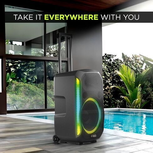 Altec Lansing - مكبر صوت بلوتوث Soundrover 210 مع أضواء، مكبر صوت لاسلكي للحفلات بقدرة 210 واط، مكبرات صوت بلوتوث خارجية مع أوضاع LED متعددة الألوان، بطارية 12 ساعة، مدخلات ميكروفون وجيتار in Kuwait