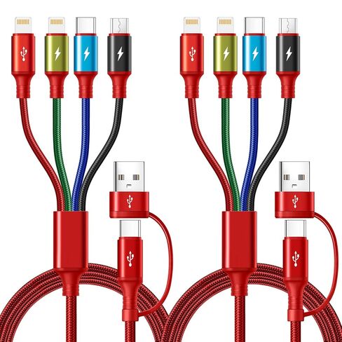 كابل شحن متعدد 6 في 1 من مينلو، 2 حزمة سلك شواحن متعددة بطول 6 أقدام لجميع الأجهزة مضفر USB A/C إلى Lightning/USB C/Micro USB منافذ شاحن عالمي لسلسلة iPhone/Samsung S25/الأجهزة اللوحية/PS in Kuwait