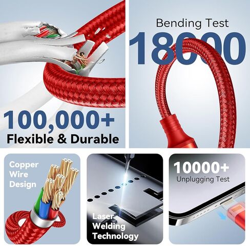 كابل شحن متعدد 6 في 1 من مينلو، 2 حزمة سلك شواحن متعددة بطول 6 أقدام لجميع الأجهزة مضفر USB A/C إلى Lightning/USB C/Micro USB منافذ شاحن عالمي لسلسلة iPhone/Samsung S25/الأجهزة اللوحية/PS in Kuwait