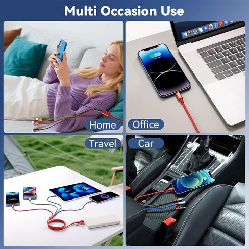 كابل شحن متعدد 6 في 1 من مينلو، 2 حزمة سلك شواحن متعددة بطول 6 أقدام لجميع الأجهزة مضفر USB A/C إلى Lightning/USB C/Micro USB منافذ شاحن عالمي لسلسلة iPhone/Samsung S25/الأجهزة اللوحية/PS in Kuwait