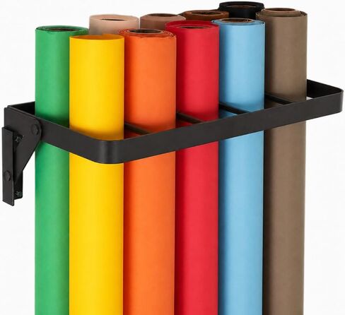 fotoconic Wall Mount Photography Backdrop Storage Rack, Heavy Duty Seamless Paper Roll Holder Organizer for Photo Studio, Holds 10 Rolls, Vertical Background Support System (Black) in Kuwait